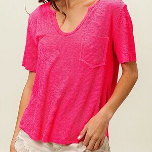 ✨NWT BiBi Waved Rib U Neck Top With Front Pocket
